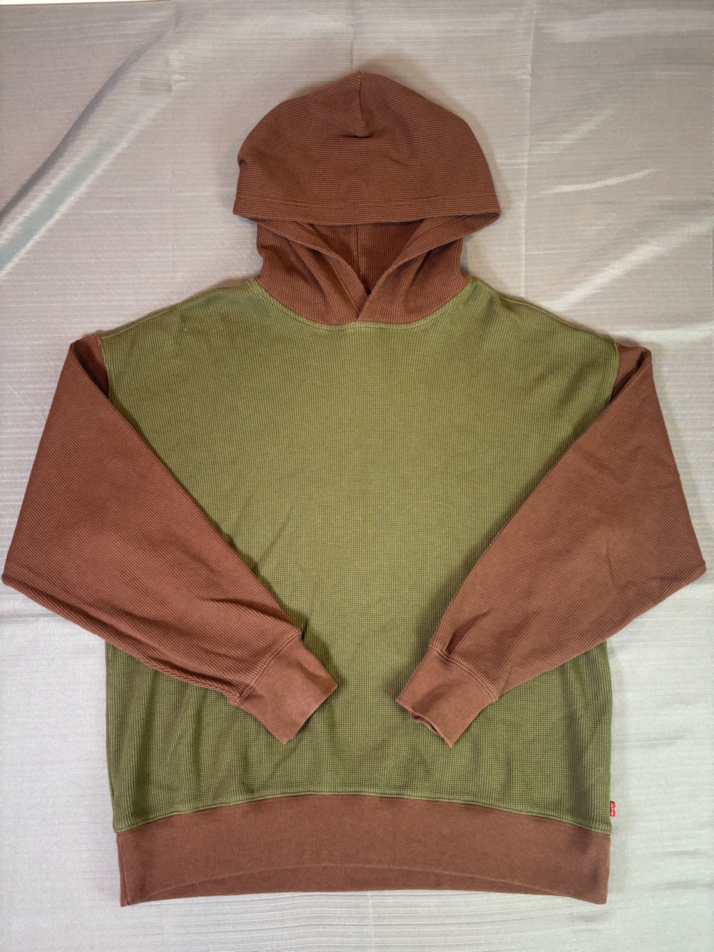 Levi’s Waffle Knit Hooded Long Sleeve Shirt Olive Brown Relaxed Fit Medium